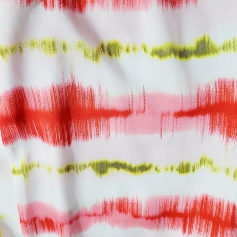 DKNY Tie Front Blouse Top Women’s M Red Green Abstract Stripe Short Sleeve - Picture 9 of 11